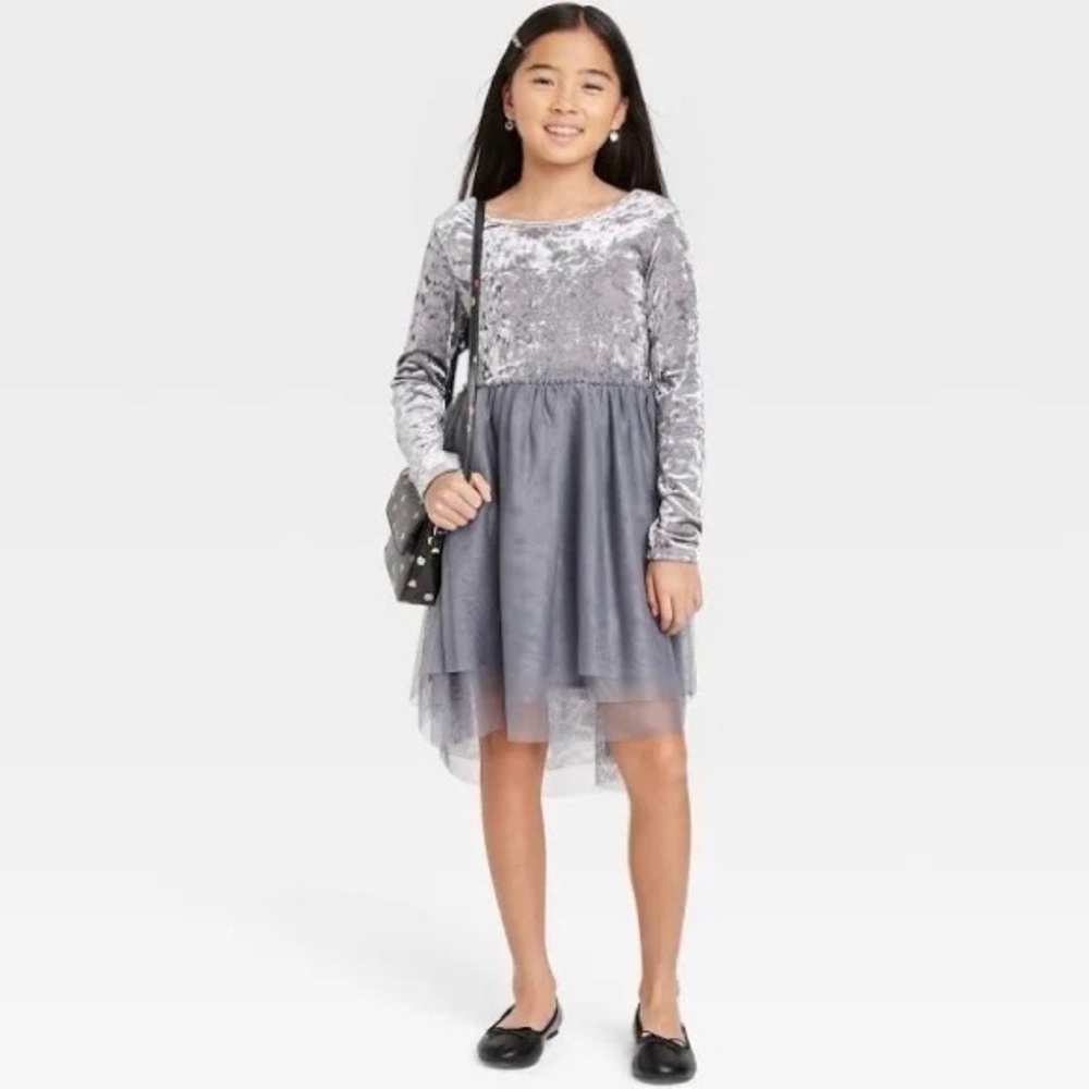 NWT GIRLS CRUSHED VELVET WITH TILLE DRESS